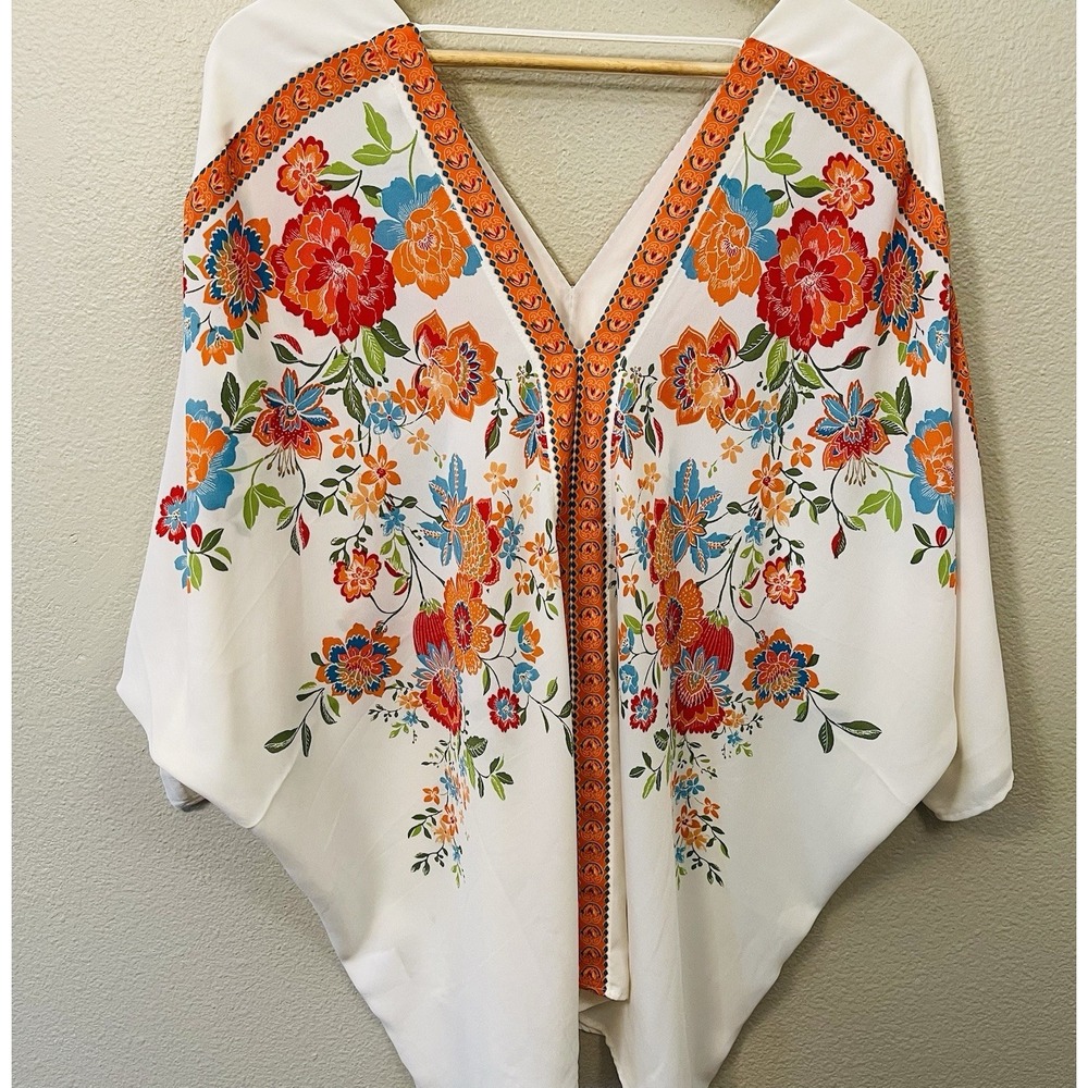 Rose & Olive Vibrant Floral Top Farm Rio Inspired Boho Maximalist Plus Size 1X - Picture 4 of 8